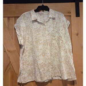 Coastal Comfort Size XXL Tan Tropical Linen Short Sleeve Button Down Shirt